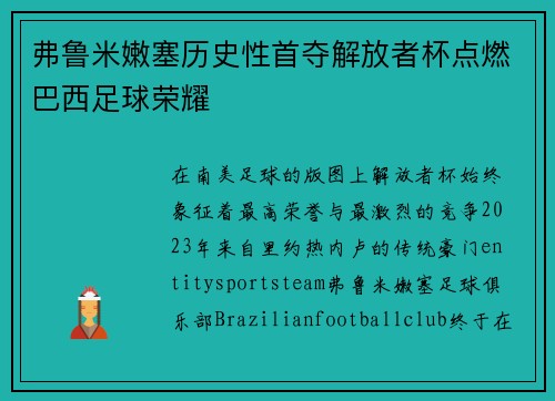 弗鲁米嫩塞历史性首夺解放者杯点燃巴西足球荣耀